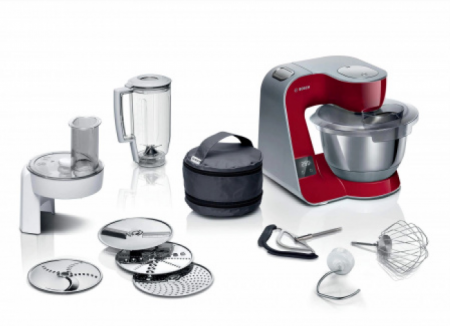 Кухонный комбайн Bosch MUM5X720 красный/серый — вид спереди Кухонный комбайн Bosch MUM5X720 красный/серый — детальное фото